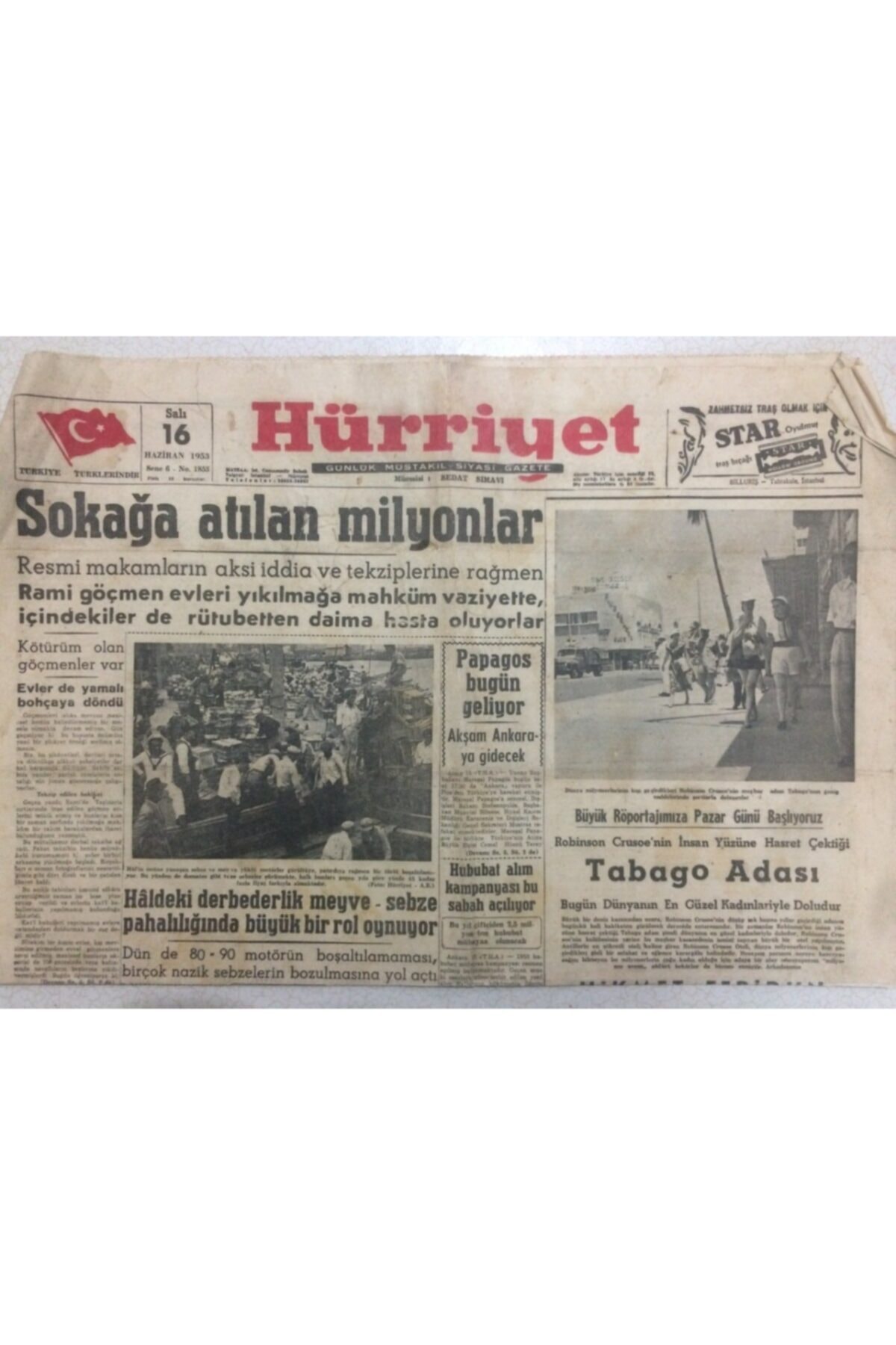 gokce koleksiyon hurriyet gazetesi 16 haziran 1953 sokaga atilan milyonlar gz52301 fiyati yorumlari trendyol