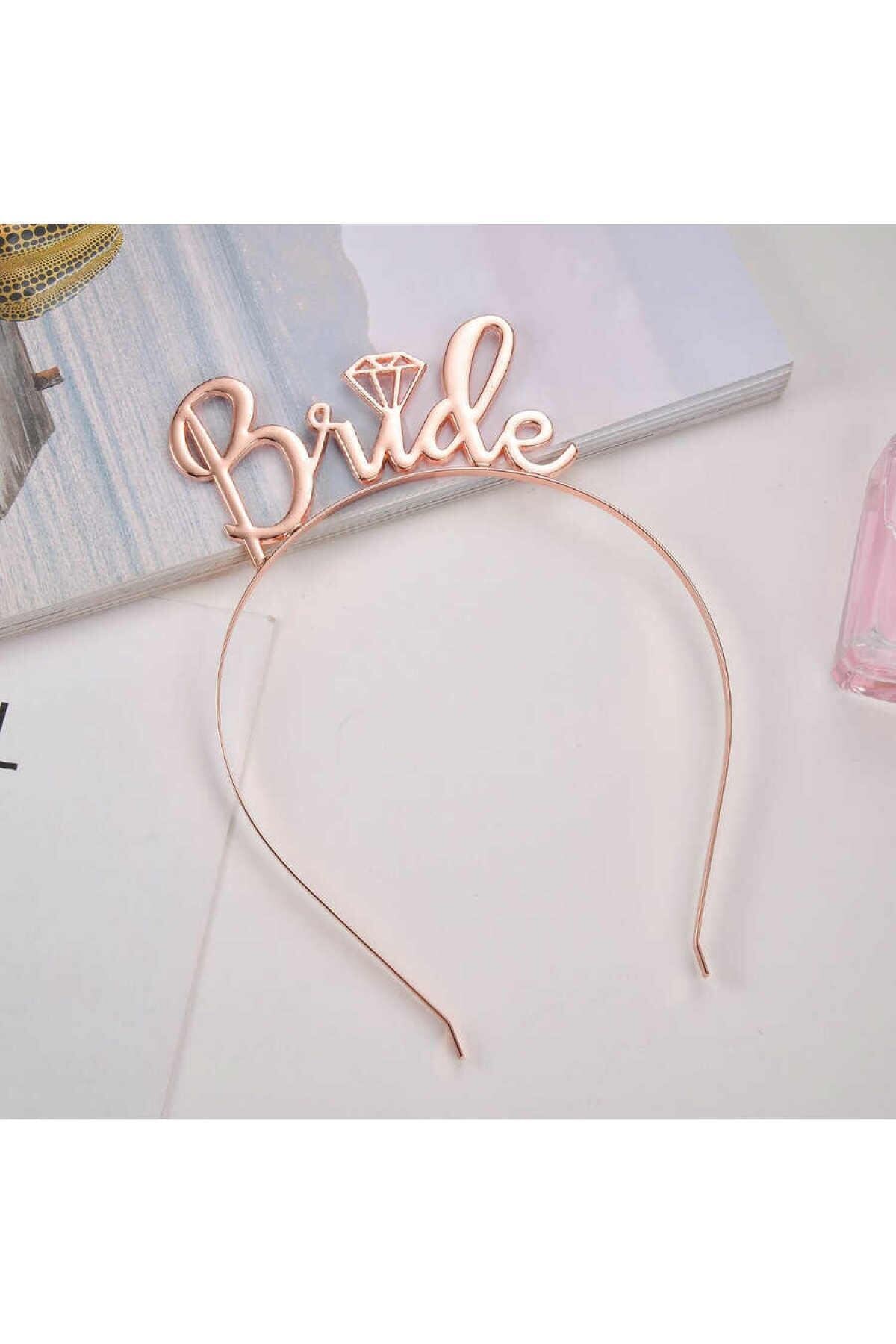 Bride Yazılı Metal Taç Rose Gold Renkli Bakır Renginde Bekarlığa Veda Partisi Konsepti Kaliteli Taç