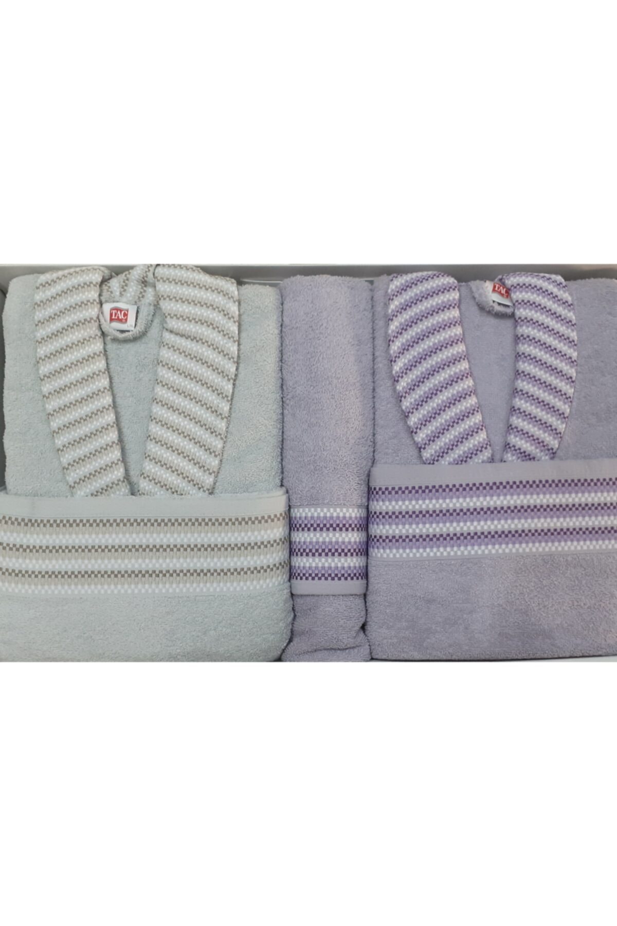 تاج ست خانوادگی نخی خالص فصل جدید - آلبا - بنفش کمرنگ / خاکستری