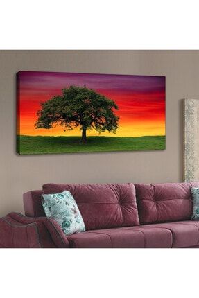 Tek Ağaç Renkli Gökyüzü - Tek Parça Kanvas Tablo KVS-098-t