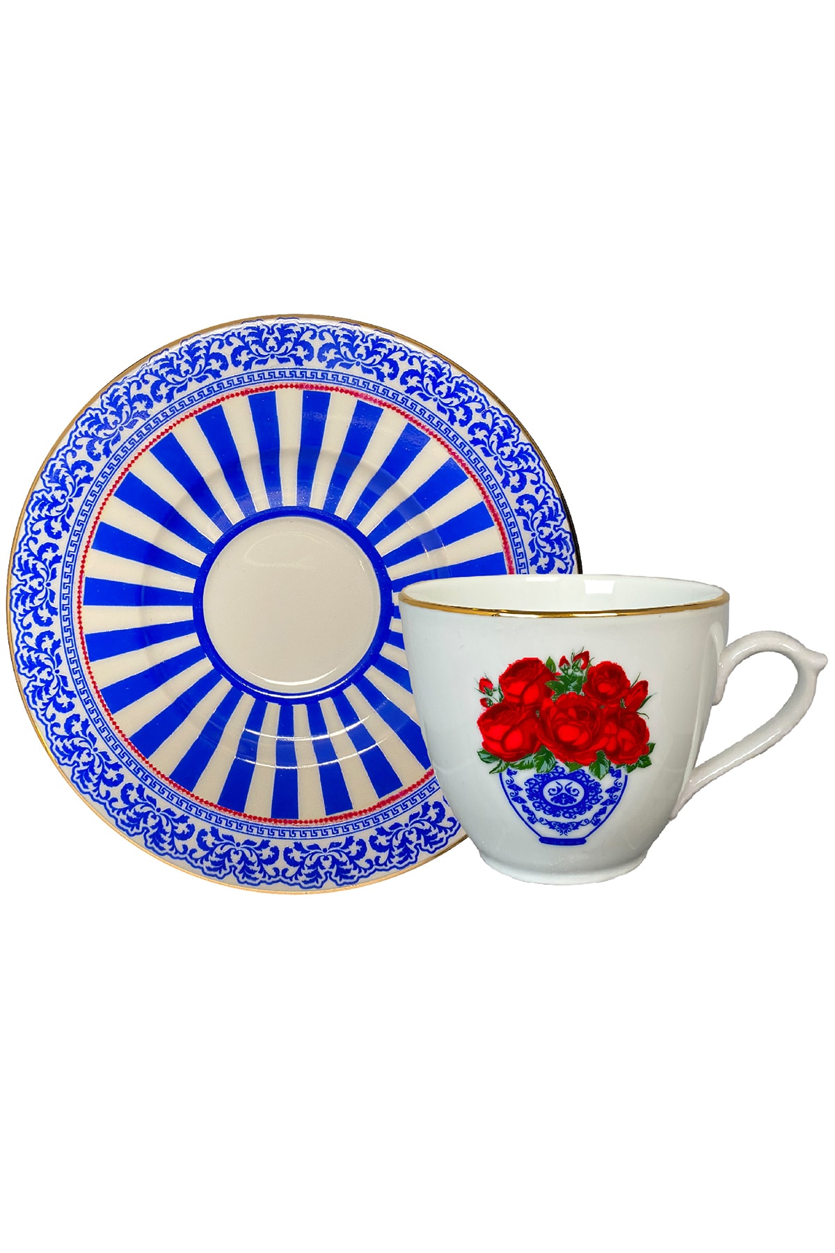 Blue Blanc Kırmızı Gül 2'li Çay Fincanı Seti