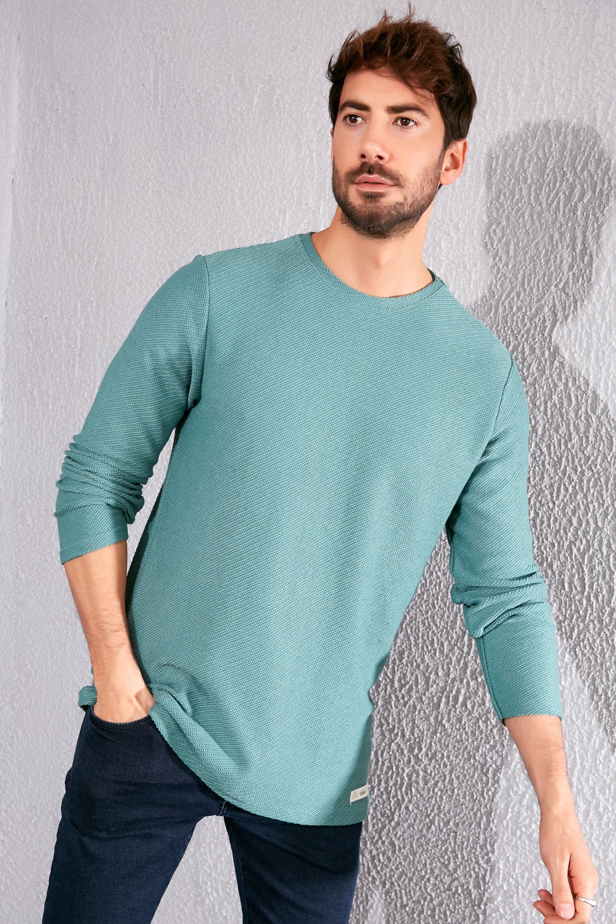 Sateen Men Sweatshirt Türkis Regular Fit Fast ausverkauft