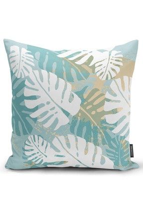 Tek Tarafı Dijital Baskı Tropikal Bitki Desenli Dekoratif Modern Kırlent Yastık Kılıfı KK4207