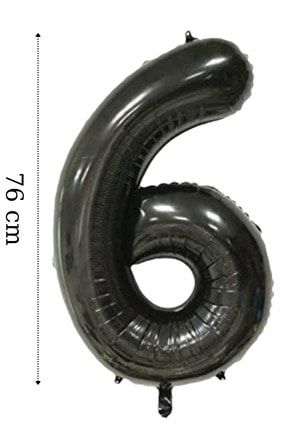 Folyo Balon 6 Rakamı Helyum Balon 76 Cm Siyah Renk BB01396
