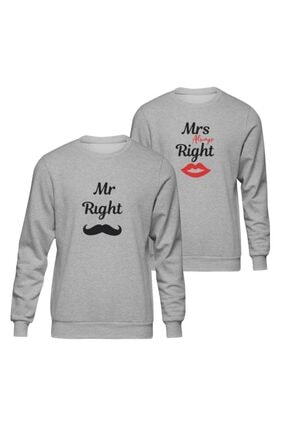 Sevgili Çift Kombinleri Mr&mrs Right 2 Ürün Gri Sweatshirt ST153SCK1239