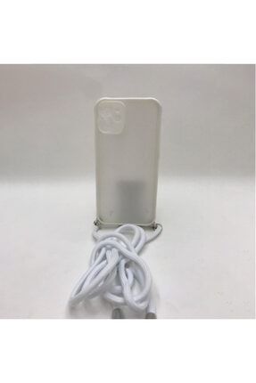 Iphone 12 Mini Beyaz Boyun Askılı Ipli Kamera Korumalı Buzul Kılıf KL0227