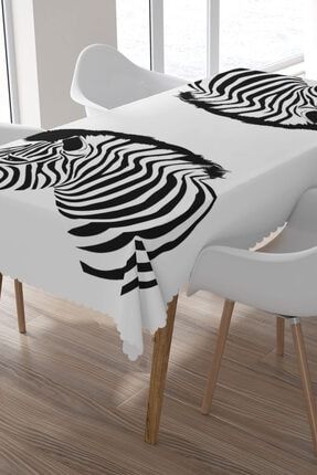 Beyaz Zeminde Büyük Zebra Desenli Masa Örtüsü MO1993