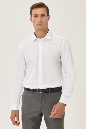 Erkek Beyaz Kolay Ütülenebilir Slim Fit Dar Kesim Klasik Yaka Pamuklu Gömlek 4A2000000006