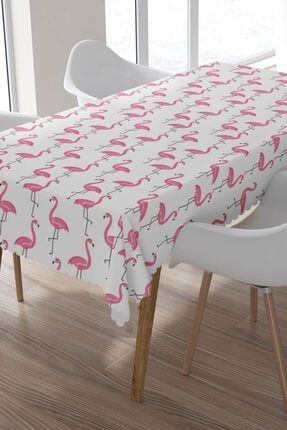 Beyaz Zeminde Pembe Flamingo Desenli Masa Örtüsü MO7344