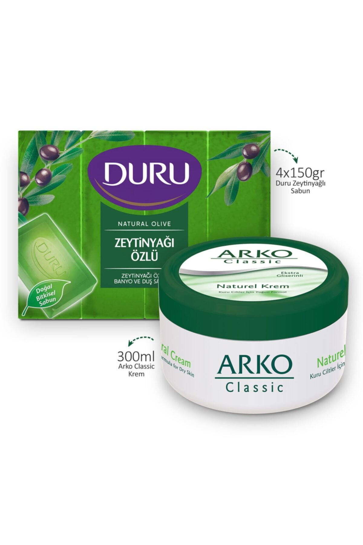 صابون روغن زیتون 4*150 گرم + کرم طبیعی کلاسیک آرکو 300 میلی لیتر Duru