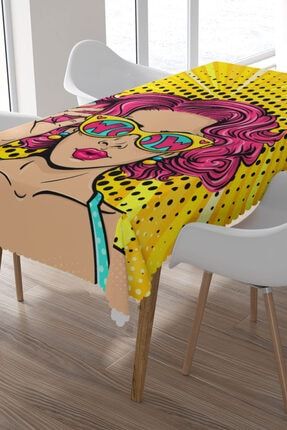 Yemey Yapan Pop Art Tarzı Kadın Desenli Masa Örtüsü MO1788