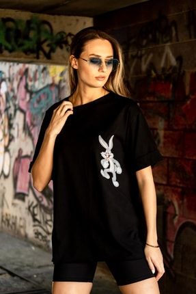 Kadın Siyah Buggs Bunny Oversize Tshirt blacksokak210