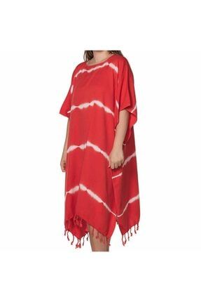Plaj Elbisesi Tünik Batik Çizgili Bambu Pamuk Kırmızı Standart MİNZİ