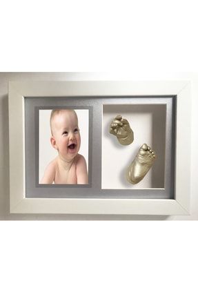 Aljinat ile Beyaz Çerçeveli Resimli 3 boyutlu Bebek El-Ayak İzi Heykeli Kalıp Seti KIZLER-8