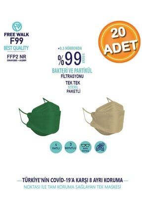 Kore Tipi F99 Best Quality Kf94 Maske Yeşil&bej FREEWALK101