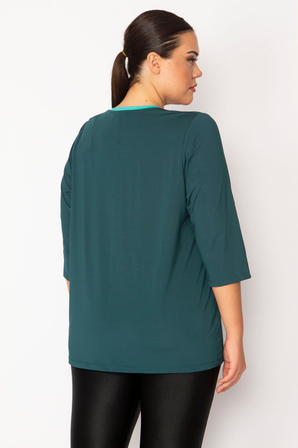 Şans-Women's Large Size Green Piping Detailed Sports Tunic 65n29135 3