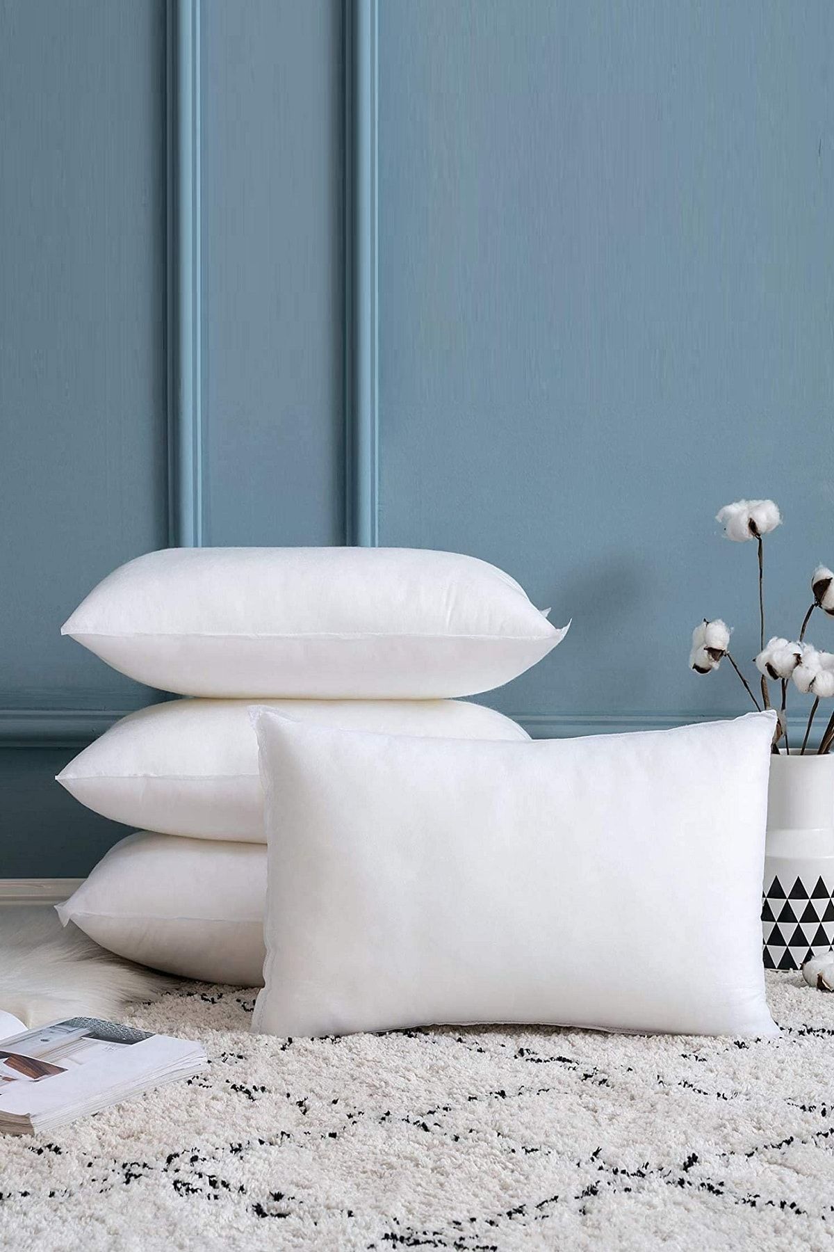 Junenext 4 Piece Throw Pillow Case Inner Pillow 35x50 350gr 100 Bead Silicone Pillow Filling