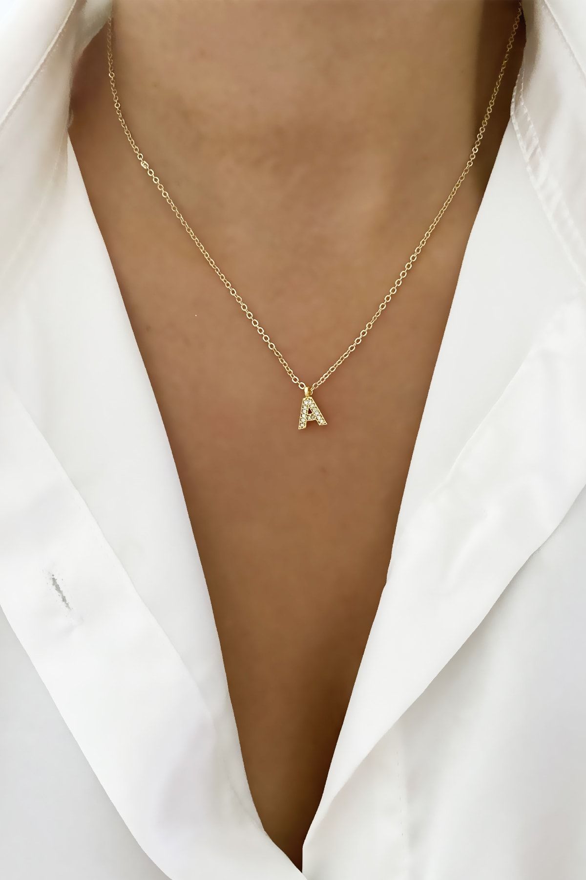 im Design Thin Chain Zircon Stone Letter Necklace Letter A