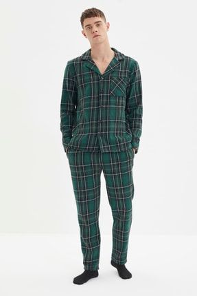Yeşil Erkek Regular Fit Ekose Dokuma Pijama Takımı TMNAW22PT1080