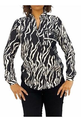 Kadın Zebra Desen Cep Inci Detay Gömlek BT057