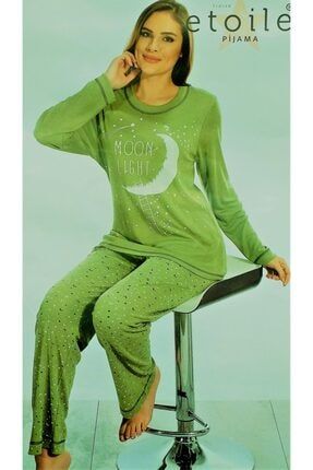 Kışlık Uzun Kol Pijama Takımı Yeşil 98238
