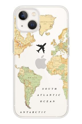 Iphone 13 Uyumlu Şeffaf Dünya Haritası Desenli Telefon Kılıfı 13LNS-MKRN
