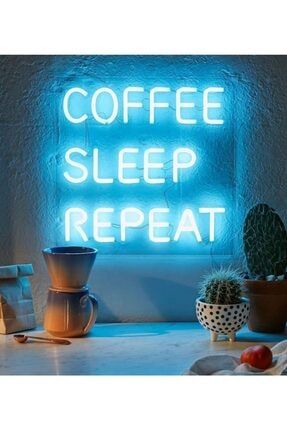 Coffe Sleep Repeat Neon Led Duvar Yazısı Dekoratif Duvar Aydinlatmasi Gece Lambası BL1609