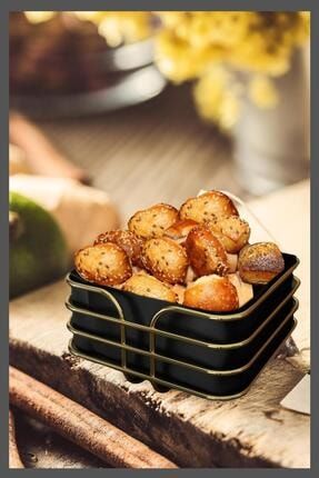Ekmeklik Ekmek Sepeti Çok Amaçlı Cırtcırtlı Kumaş Metal Kutu Lüx Gold Paslanmaz Sepet Siyah Kumaş ERSXQ12