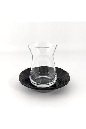 6'lı Lux Parlak Siyah Kahveci Tipi Çay Tabağı ÇAY003
