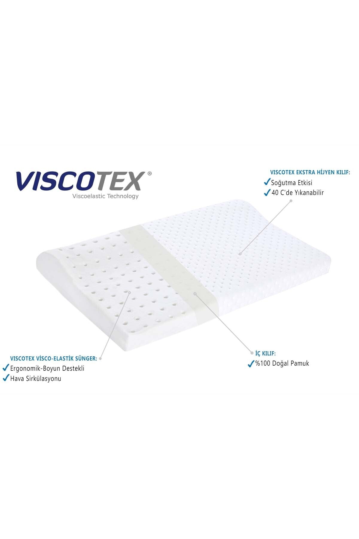 VİSCOTEX Visco Boyun Destekli Ortopedik Bebek Yastığı 50x30x6/4 Cm, Beyaz fotoğrafı 4 (önizleme)
