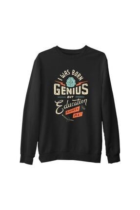 Yazı - Genius Siyah Erkek Kalın Sweatshirt SK-1318