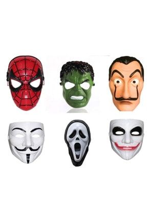 6 Adet Maske Örümcek Adam Hulk Salvador Vandetta Çığlık Ve Joker Maskesi 6'lı Maske Seti 6LISETMASKE