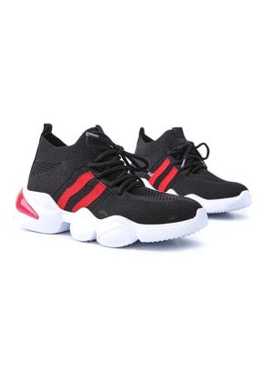 Marissa Siyah Kırmızı Triko Strech Sneakers Spor Ayakkabı 29CMR111
