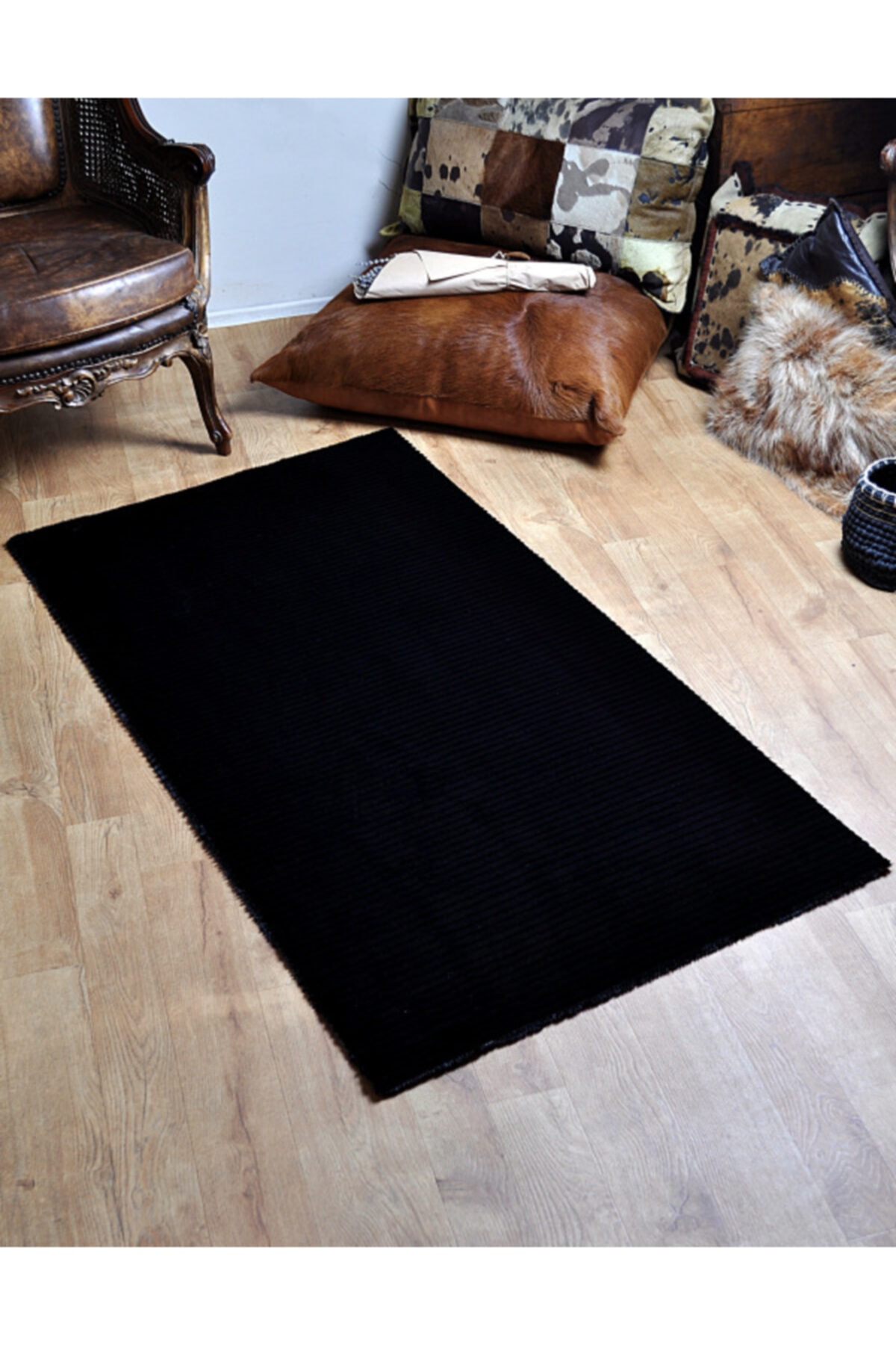 tappeto siyah cizgi desenli post pelus hali fiyati yorumlari trendyol