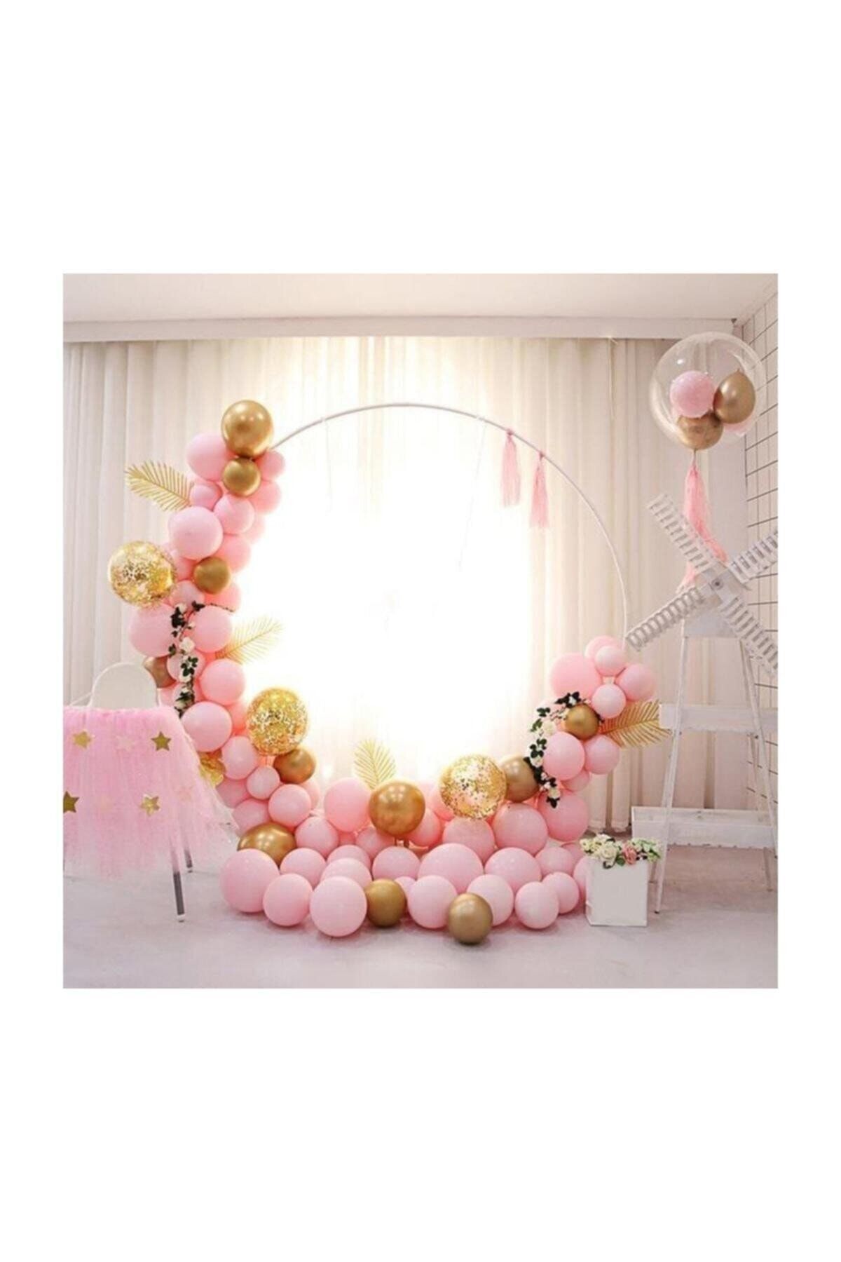 Parti dolabı-Pink Macaron Gold Chrome Confetti Balloon Chain Set 1
