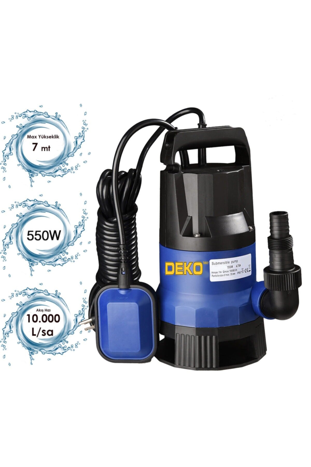 DEKO Turkey Qsb550 550 W Plastik Gövdeli Kirli Ve Temiz Su Dalgıç Pompa Seti Şamandıralı Otomatik Paket Dkt-550d