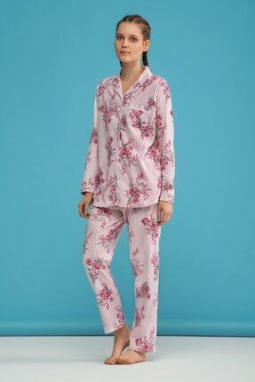Pijama Penye Modal Kumaş Uzun Kol Düğmeli Pijama Takımı 7410
