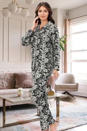 Boydan Düğmeli Gömlek Yaka Kadın Pijama Takımı 5248