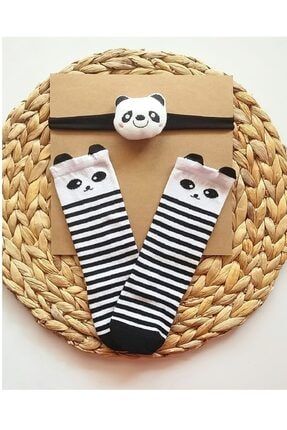 Kız Bebek Saç Bandı ve Panda Desenli Diz Altı Çorap Seti ASAPANDAT