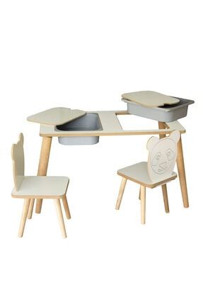 Montessori Çocuk Aktivite Masa Sandalye Takımı - Oyun Etkinlik Çalışma Masası - 2 Sandalye 1 Masa MASA001