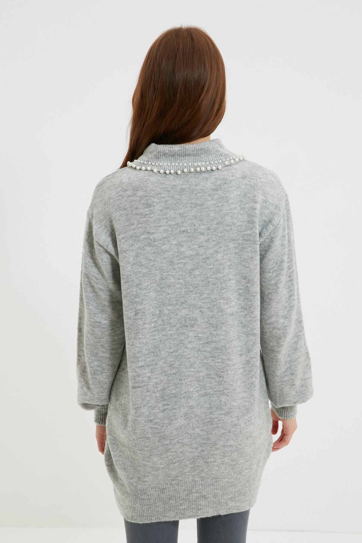 Trendyol Modest-Šedý dětský límec Pearled Soft Knitwear Svetr TCTAW22AK0238 5
