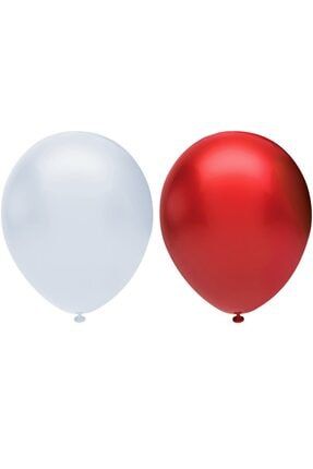 Metalik Balon Seti 10 Adet Beyaz Kırmızı TPKT000001457
