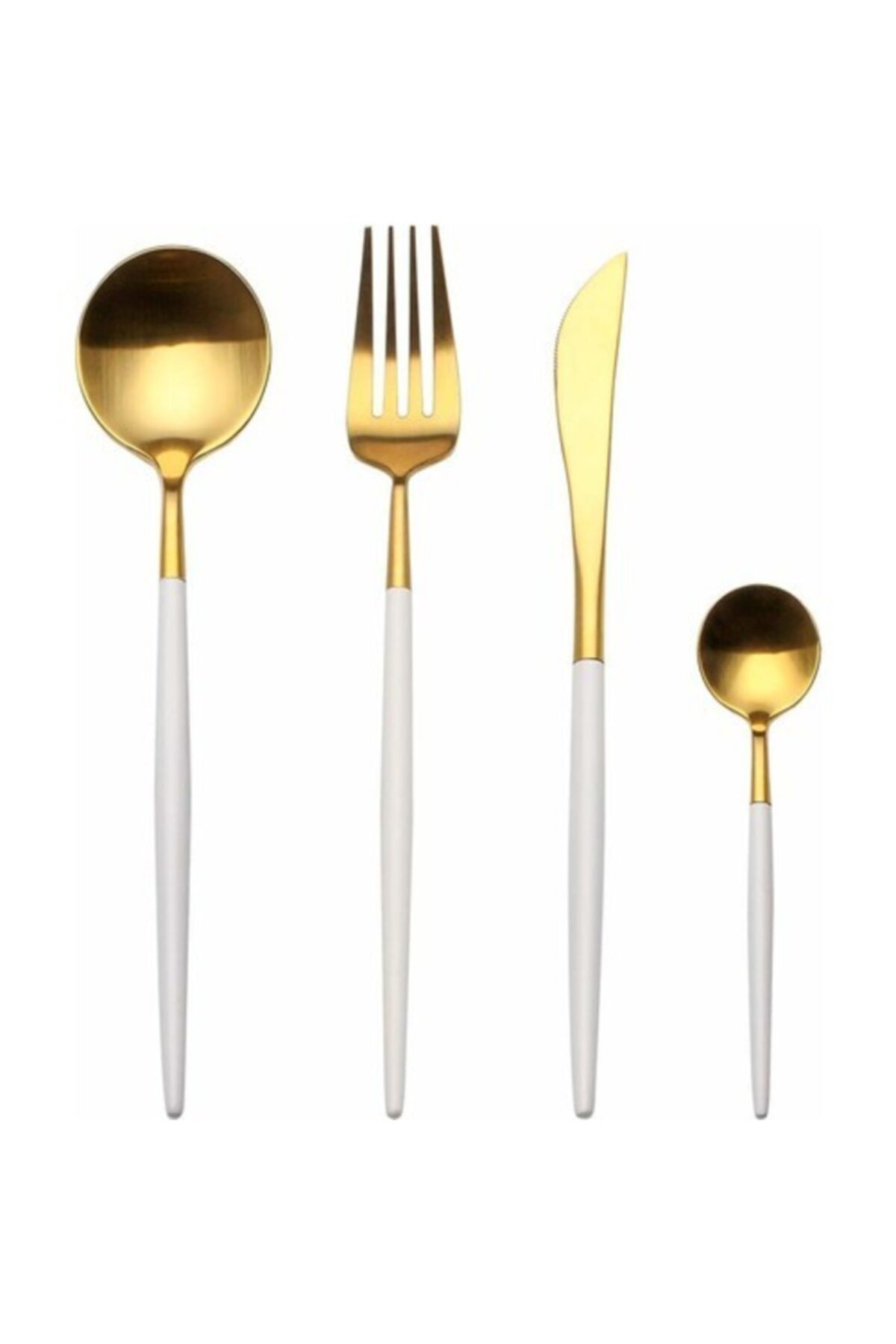 Elit Beyaz Gold Çatal Kaşık Bıçak Seti 60 Parça 12 Kişilik