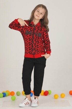 Kırmızı Siyah Renkli Pamuklu Iki Iplik Tknr 42517 Kız Çocuk Pijama Eşofman Takımı TKNRR-42501