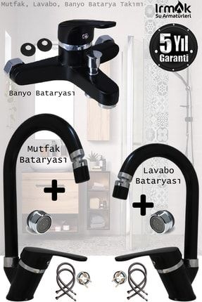Irmak Siyah Banyo Bataryası, Mutfak Bataryası, Lavabo Bataryası Musluk Armatür Eviye Batarya Siyah BNTR-532