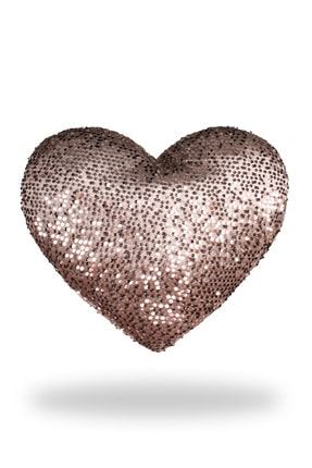 Kalp Şekilli Pullu Payetli Dekoratif Yastık - Kalp Kırlent -vizon PAWX4001