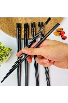 Özel Siyah Desenli 5 Çift Bambu Chopstick Çin Çubuğu SBBM0033