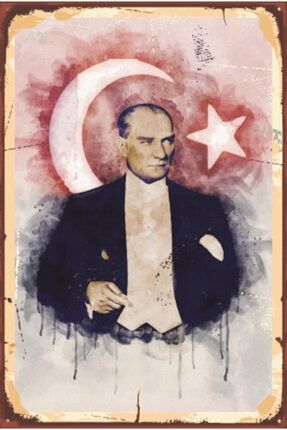 Mustafa Kemal Atatürk Ay Yıldızlı Yağlı Boya Retro Ahşap Poster 768 4646542831646