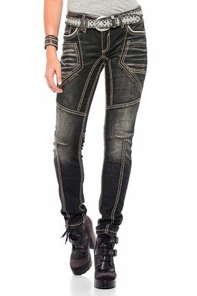 Kadın Siyah Nakışlı Slim Jeans Pantolon CBJ-WD382|012