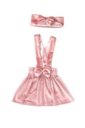 Kız Bebek Pudra Kadife Elbise Bandana Takım KT-006-MK1